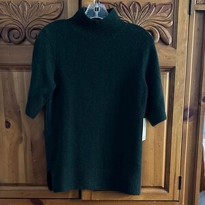 NWT Adrienne Vittadini Deep Green Mock Neck Short Sleeve Sweater Small